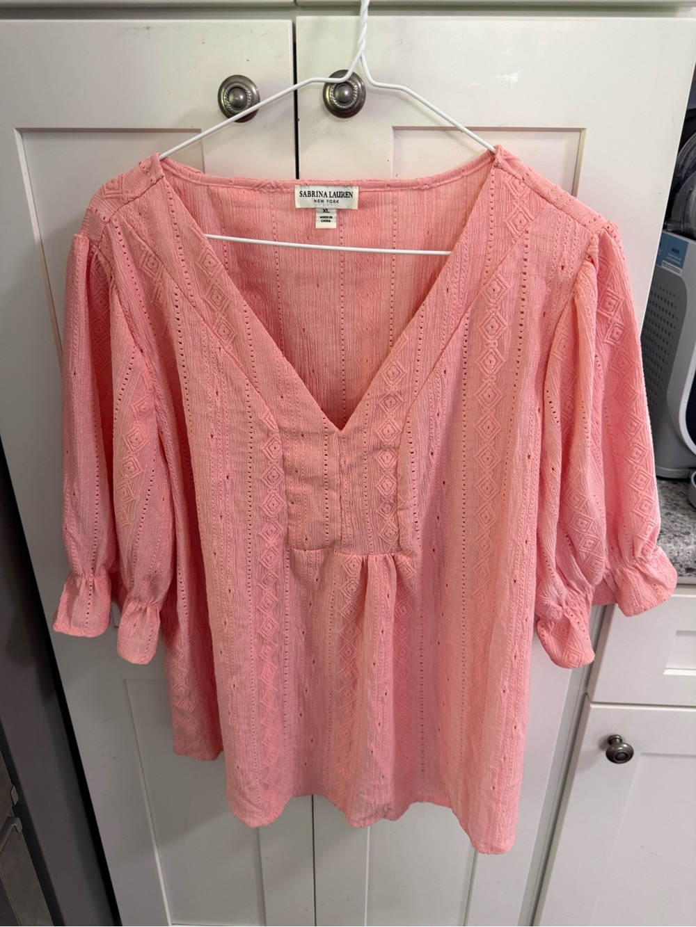 Sabrina Lauren Pink V-Neck Eyelet Tunic